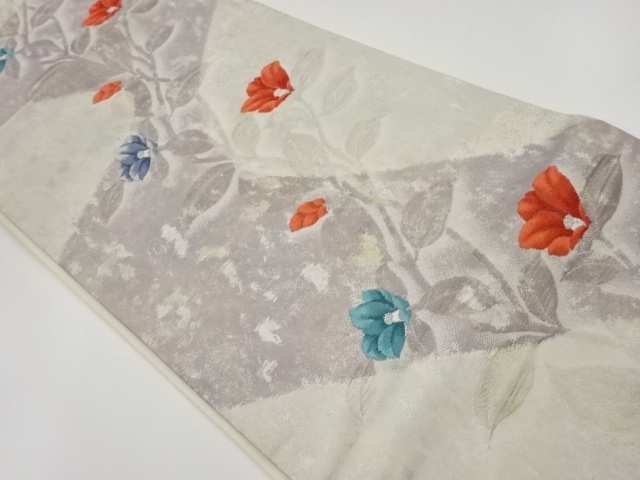 JAPANESE KIMONO / VINTAGE HIRAKI NAGOYA OBI / WOVEN FLORAL PLANTS